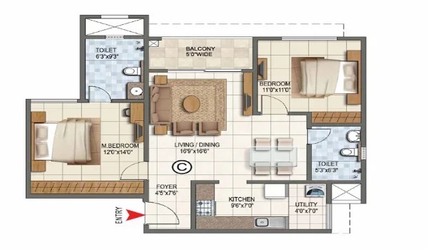 Featured Image of Prestige Spring Valley 2 BHK Floor Plan